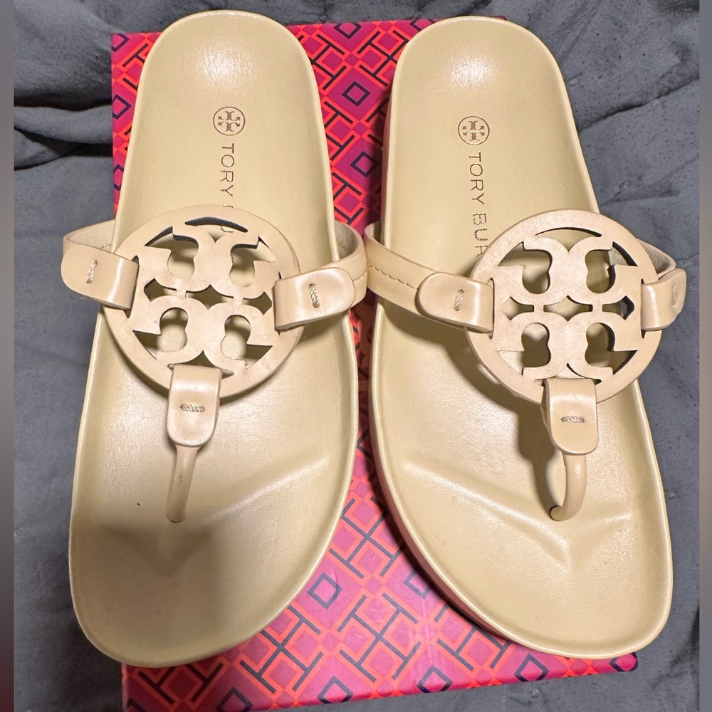 Tory Burch Beige Slide Sandals